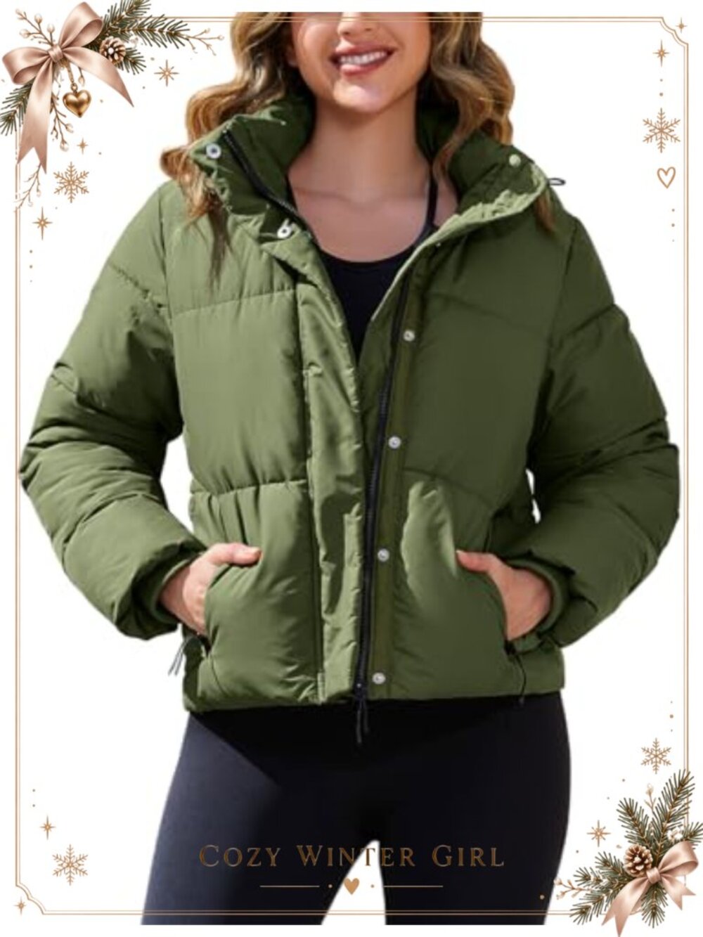 Women's Cropped Puffer Jacket Full Zip Thicken Coat Detachable Hood